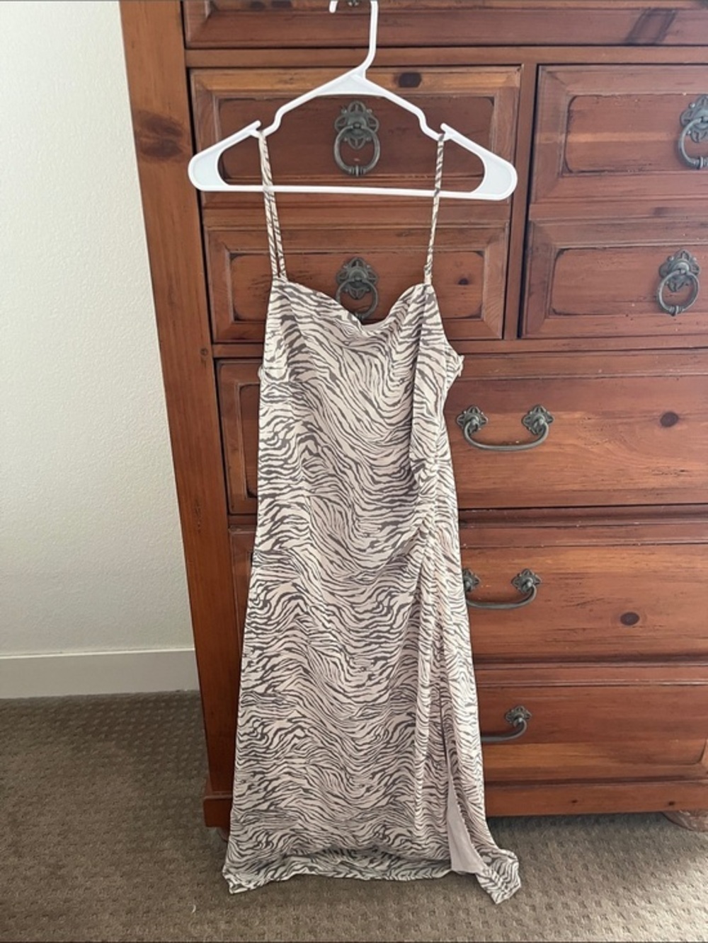 Dress Forum Beige Zebra-Print Midi Slip Dress Size Small NWOT
